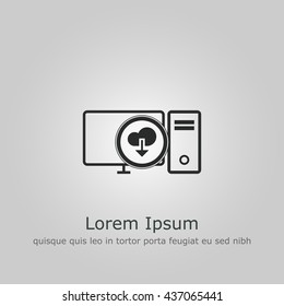 Vector illustration of pc download sign icon on grey background.