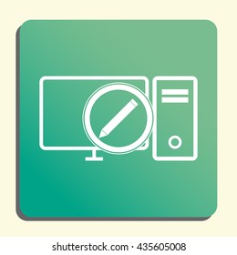 Vector illustration of pc edit sign icon on green light background.