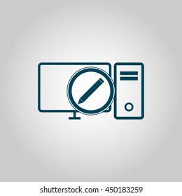 Vector illustration of pc edit sign icon on grey background.