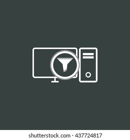 Vector illustration of pc filter sign icon on dark background.