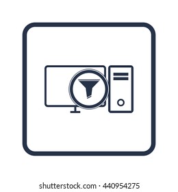 Vector illustration of pc filter sign icon on blue round background.