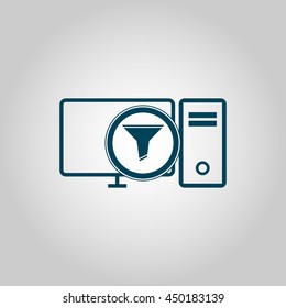 Vector illustration of pc filter sign icon on grey background.