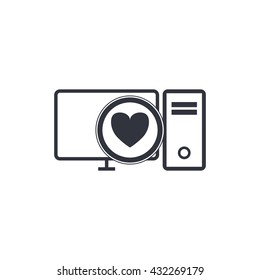 Vector illustration of pc heart sign icon on white background.