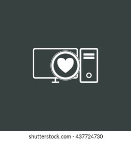 Vector illustration of pc heart sign icon on dark background.