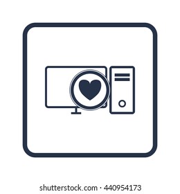 Vector illustration of pc heart sign icon on blue round background.