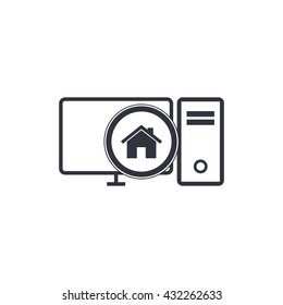 Vector illustration of pc home sign icon on white background.