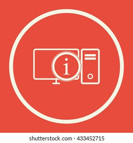 Vector illustration of pc info sign icon on red background.