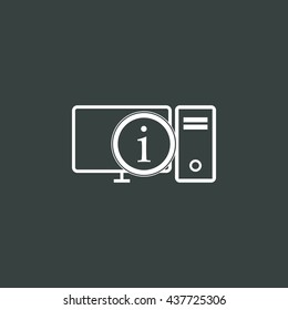 Vector illustration of pc info sign icon on dark background.