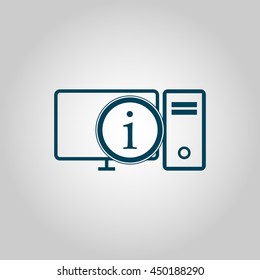 Vector illustration of pc info sign icon on grey background.