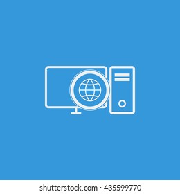 Vector illustration of pc internet sign icon on blue background.