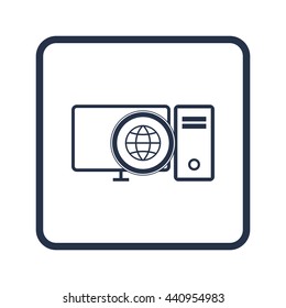 Vector illustration of pc internet sign icon on blue round background.