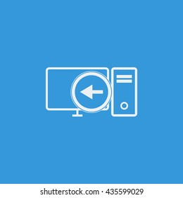 Vector illustration of pc left sign icon on blue background.