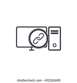 Vector illustration of pc link sign icon on white background.
