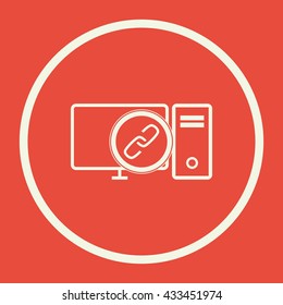 Vector illustration of pc link sign icon on red background.