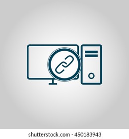 Vector illustration of pc link sign icon on grey background.
