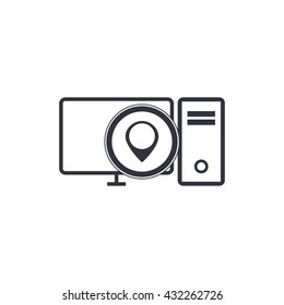 Vector illustration of pc location sign icon on white background.