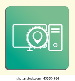 Vector illustration of pc location sign icon on green light background.