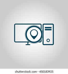 Vector illustration of pc location sign icon on grey background.