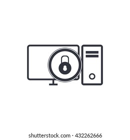 Vector illustration of pc lock close sign icon on white background.