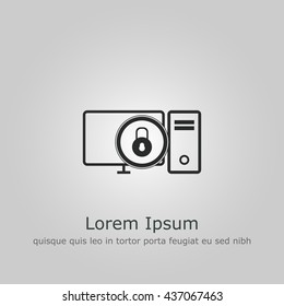 Vector illustration of pc lock close sign icon on grey background.