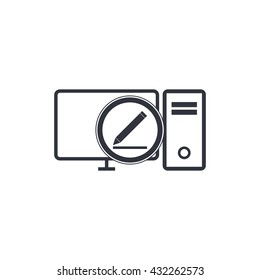 Vector illustration of pc modify sign icon on white background.