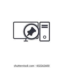 Vector illustration of pc pin sign icon on white background.