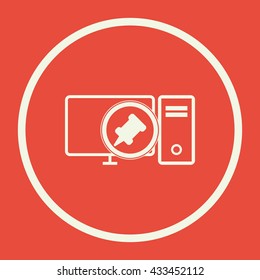 Vector illustration of pc pin sign icon on red background.