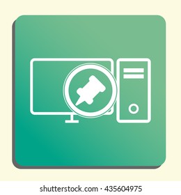 Vector illustration of pc pin sign icon on green light background.