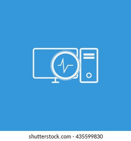 Vector illustration of pc pulse sign icon on blue background.