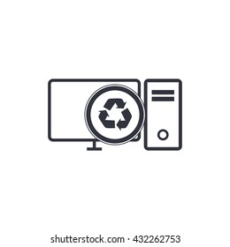Vector illustration of pc recycle sign icon on white background.