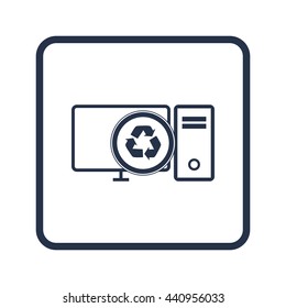 Vector illustration of pc recycle sign icon on blue round background.