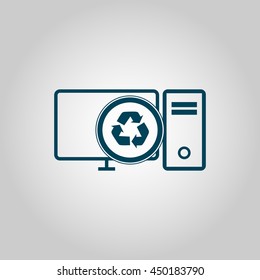 Vector illustration of pc recycle sign icon on grey background.