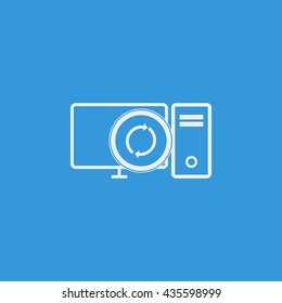 Vector illustration of pc refresh sign icon on blue background.