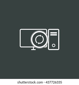 Vector illustration of pc refresh sign icon on dark background.