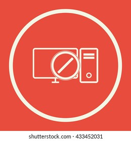 Vector illustration of pc reject sign icon on red background.