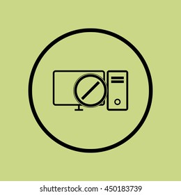 Vector illustration of pc reject sign icon on green circle background.