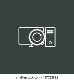 Vector illustration of pc reload sign icon on dark background.