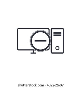Vector illustration of pc remove sign icon on white background.