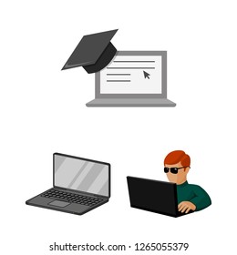 Vector illustration of pc and screen icon. Collection of pc and monitor stock vector illustration.