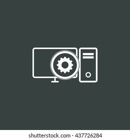 Vector illustration of pc settings sign icon on dark background.