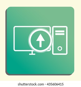 Vector illustration of pc up sign icon on green light background.