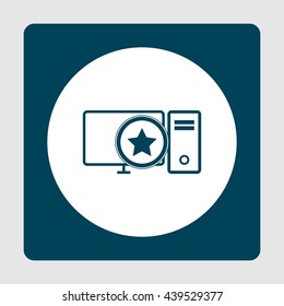 Vector illustration of pc star sign icon on blue background.