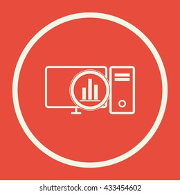 Vector illustration of pc stats sign icon on red background.