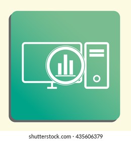 Vector illustration of pc stats sign icon on green light background.