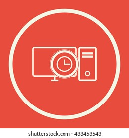 Vector illustration of pc time sign icon on red background.