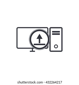 Vector illustration of pc upload sign icon on white background. Vector illustration of pc upload sign icon on white background.