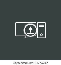 Vector illustration of pc upload sign icon on dark background.