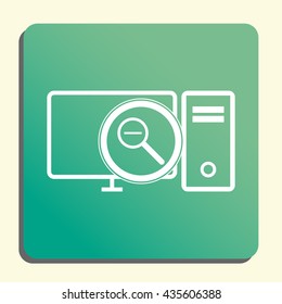 Vector illustration of pc zoom out sign icon on green light background.