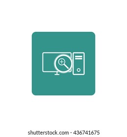 Vector illustration of pc zoom in sign icon on green background.