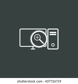 Vector illustration of pc zoom in sign icon on dark background.